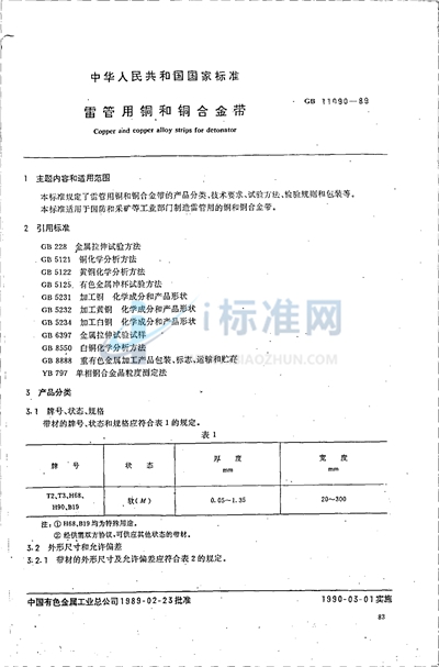 雷管用铜和铜合金带