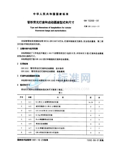 管形荧光灯座和启动器座型式和尺寸