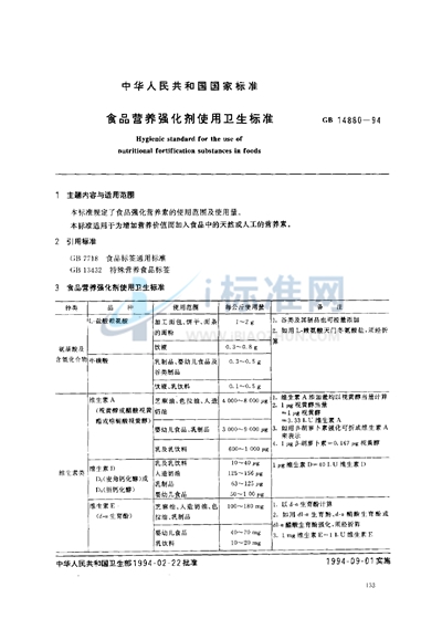 食品营养强化剂使用卫生标准