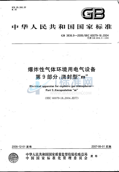 爆炸性气体环境用电气设备 第9部分：浇封型“m”