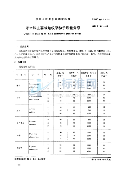 禾本科主要栽培牧草种子质量分级