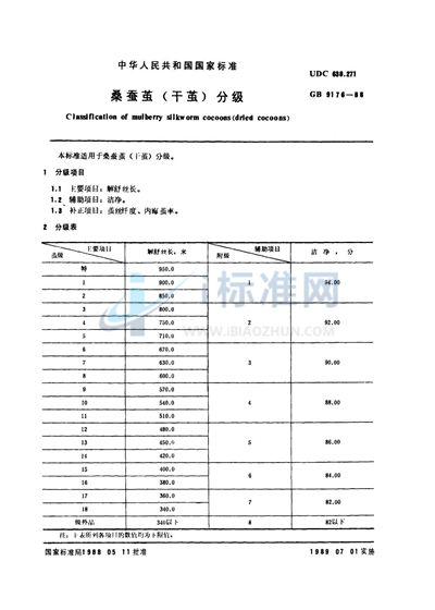 桑蚕茧（干茧）分级