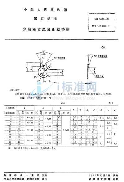 角形垂直单耳止动垫圈