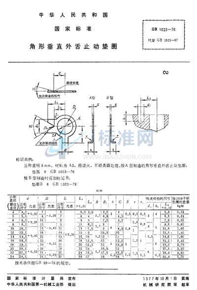 角形垂直外舌止动垫圈