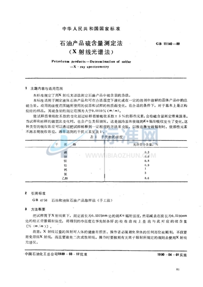 石油产品硫含量测定法  （X 射线光谱法）