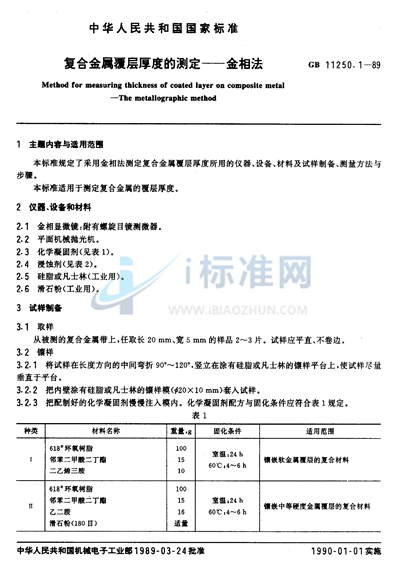 复合金属覆层厚度的测定  金相法