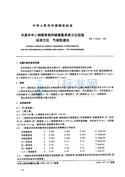 水源水中二硝基苯类和硝基氯苯类卫生检验标准方法  气相色谱法