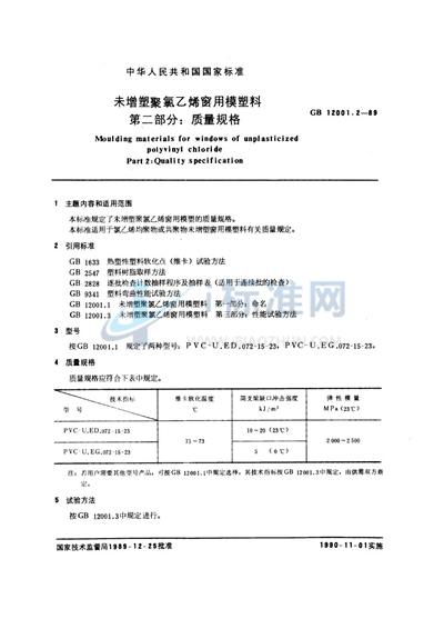 未增塑聚氯乙烯窗用模塑料  第2部分:质量规格