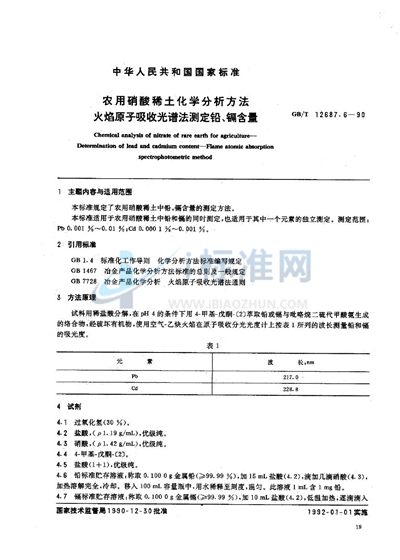 农用硝酸稀土化学分析方法  火焰原子吸收光谱法测定铅、镉含量