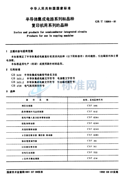 半导体集成电路系列和品种  复印机用系列的品种