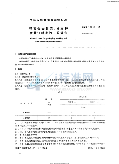 精密合金包装、标志和质量证明书的一般规定