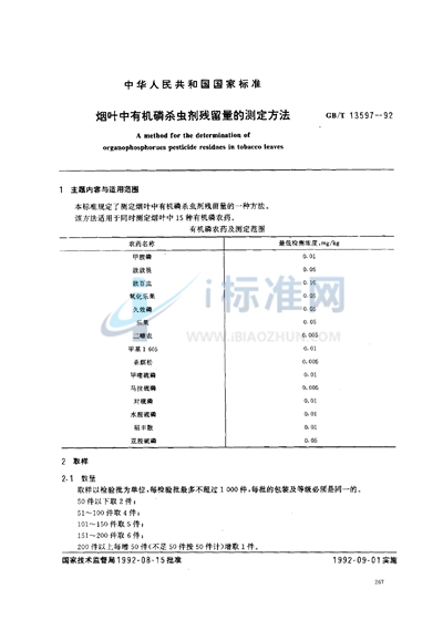 烟叶中有机磷杀虫剂残留量的测定方法