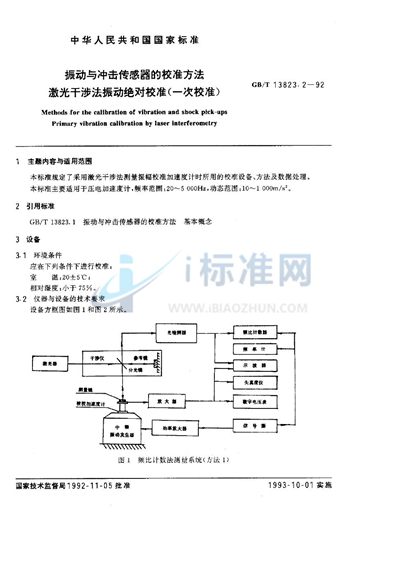 振动与冲击传感器的校准方法  激光干涉法振动绝对校准 （一次校准）