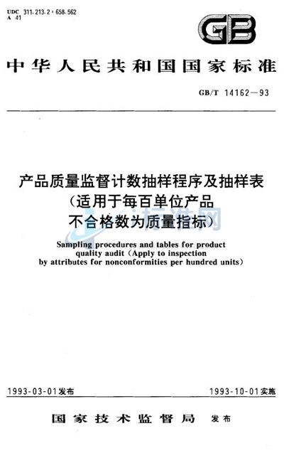 产品质量监督计数抽样程序及抽样表 （适用于每百单位产品不合格数为质量指标）