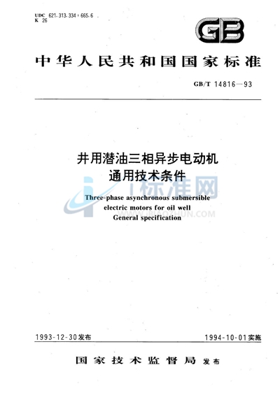 井用潜油三相异步电动机通用技术条件