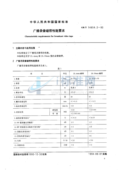 广播录像磁带性能要求