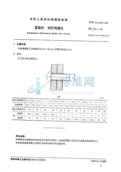 紧固件  铆钉用通孔