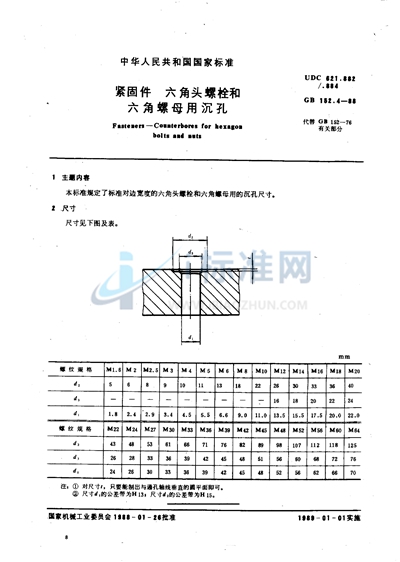 紧固件  六角头螺栓和六角螺母用沉孔