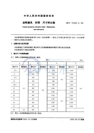 涂附磨具  砂带  尺寸和公差