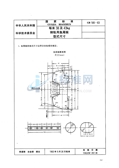 每米38及43公斤钢轨用鱼尾板型式尺寸