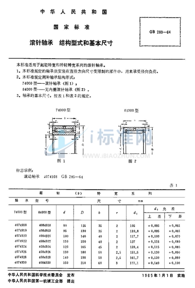 滚针轴承  结构型式和基本尺寸