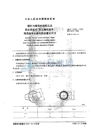 螺钉与螺母的装配工具  双头呆扳手、双头梅花扳手、两用扳手头部外形的最大尺寸