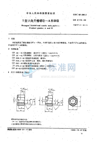 1型六角开槽螺母  A和B级