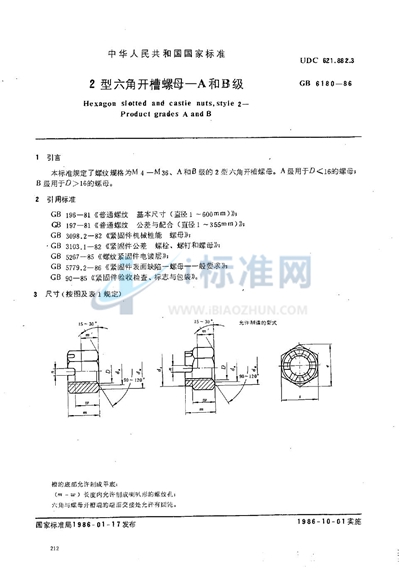 2型六角开槽螺母  A和B级