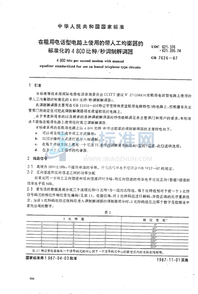 在租用电话型电路上使用的带人工均衡器的标准化的4800比特/秒调制解调器