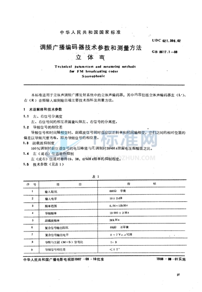 调频广播编码器技术参数和测量方法  立体声