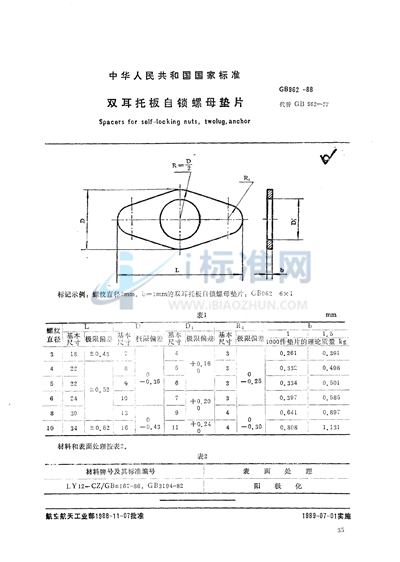 双耳托板自锁螺母垫片