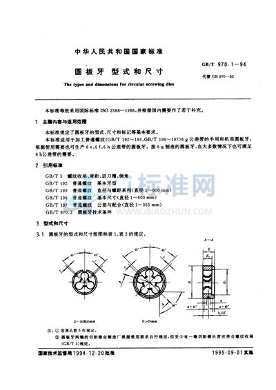 圆板牙  型式和尺寸