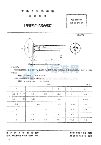 十字槽120°半沉头螺钉