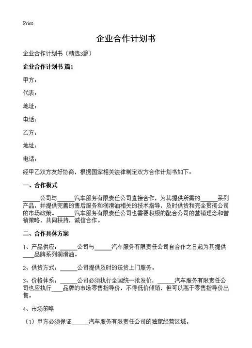 企业合作计划书