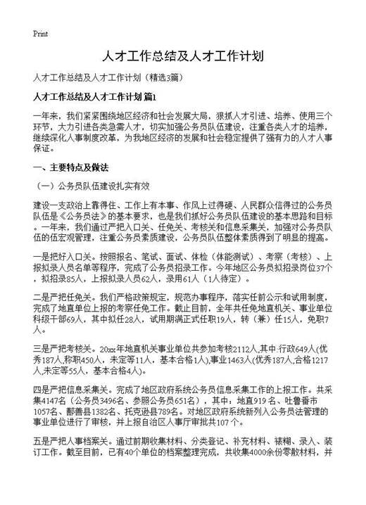 人才工作总结及人才工作计划