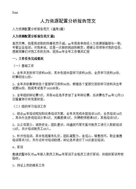 人力资源配置分析报告范文