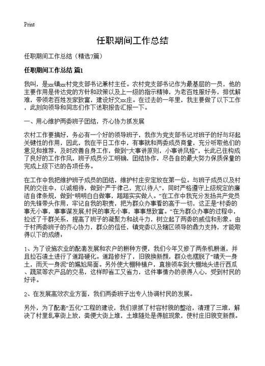 任职期间工作总结