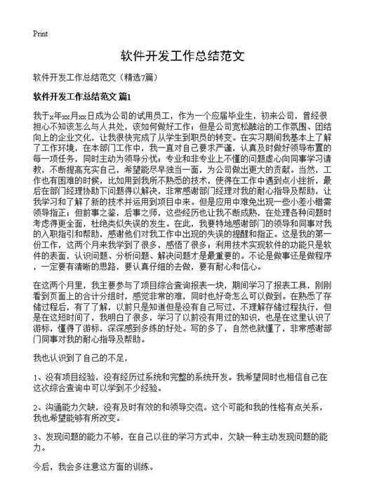 软件开发工作总结范文