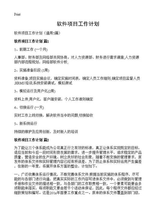 软件项目工作计划