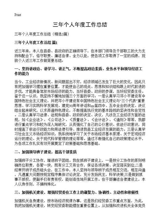 三年个人年度工作总结