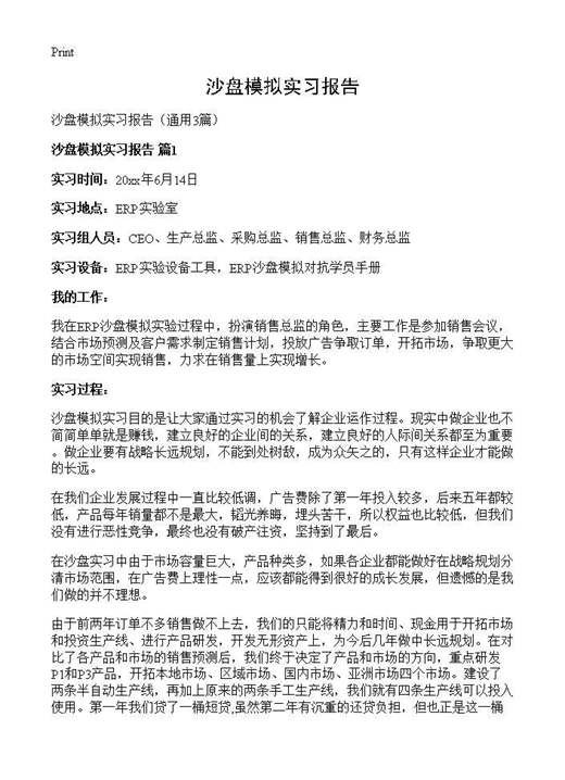 沙盘模拟实习报告