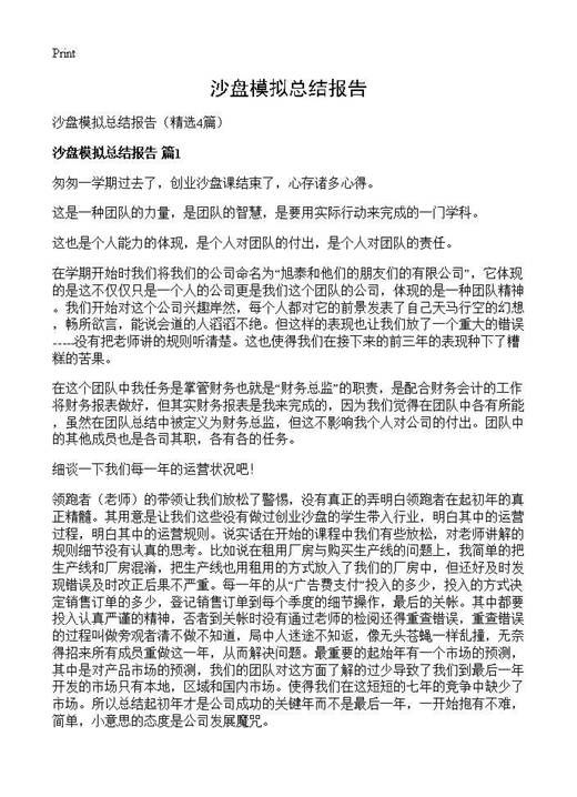 沙盘模拟总结报告