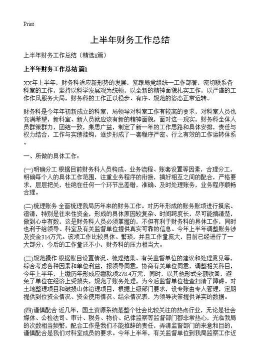 上半年财务工作总结