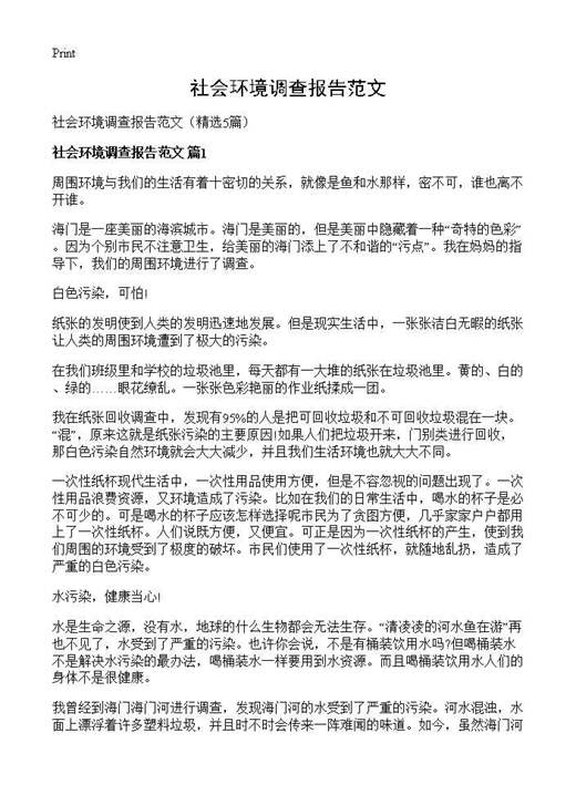 社会环境调查报告范文