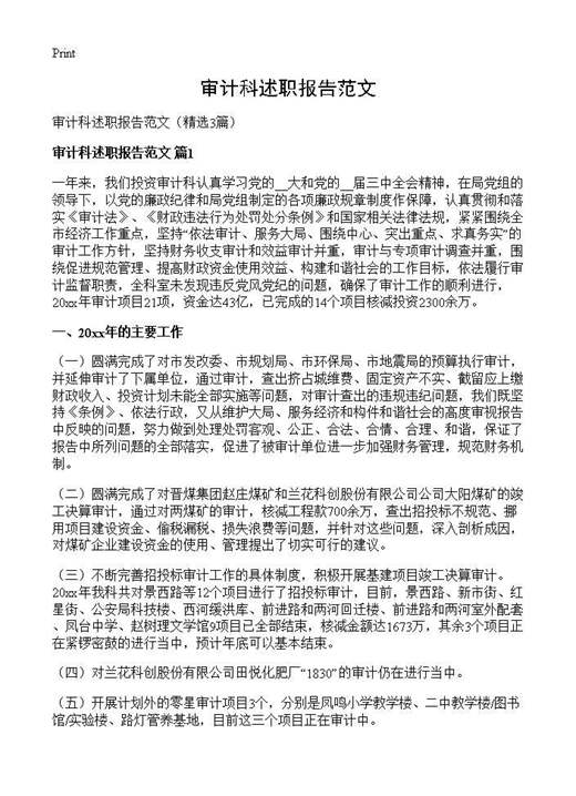 审计科述职报告范文