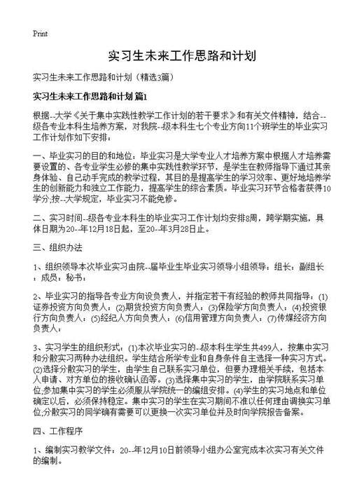 实习生未来工作思路和计划