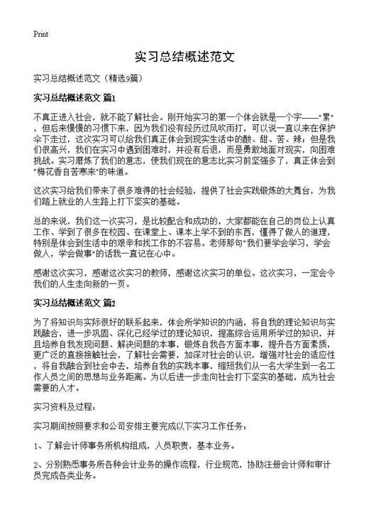 实习总结概述范文