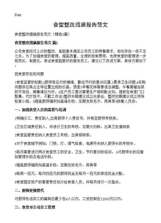 食堂整改措施报告范文