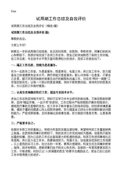 试用期工作总结及自我评价