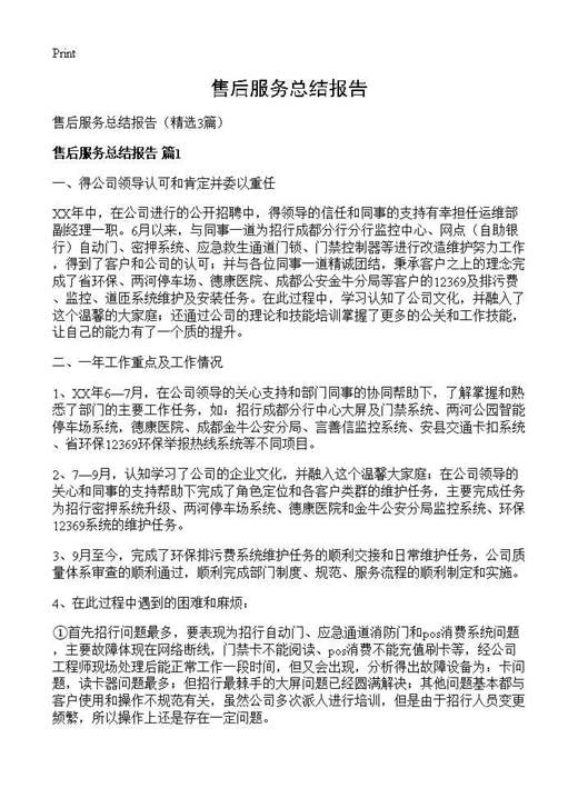 售后服务总结报告